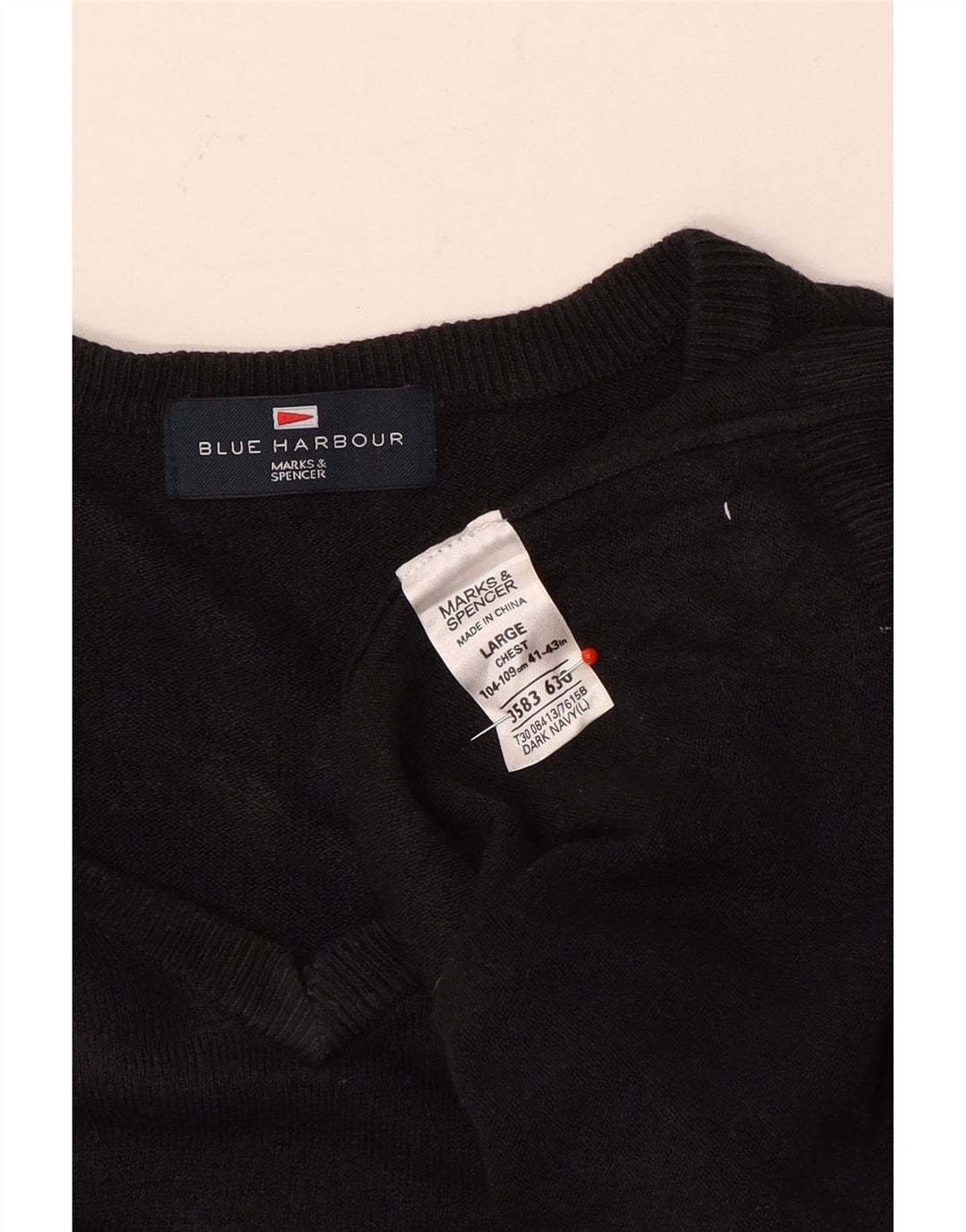 Marks & Spencer Herren Blue Harbour Pullover mit V-Ausschnitt, Größe L, Marineblau