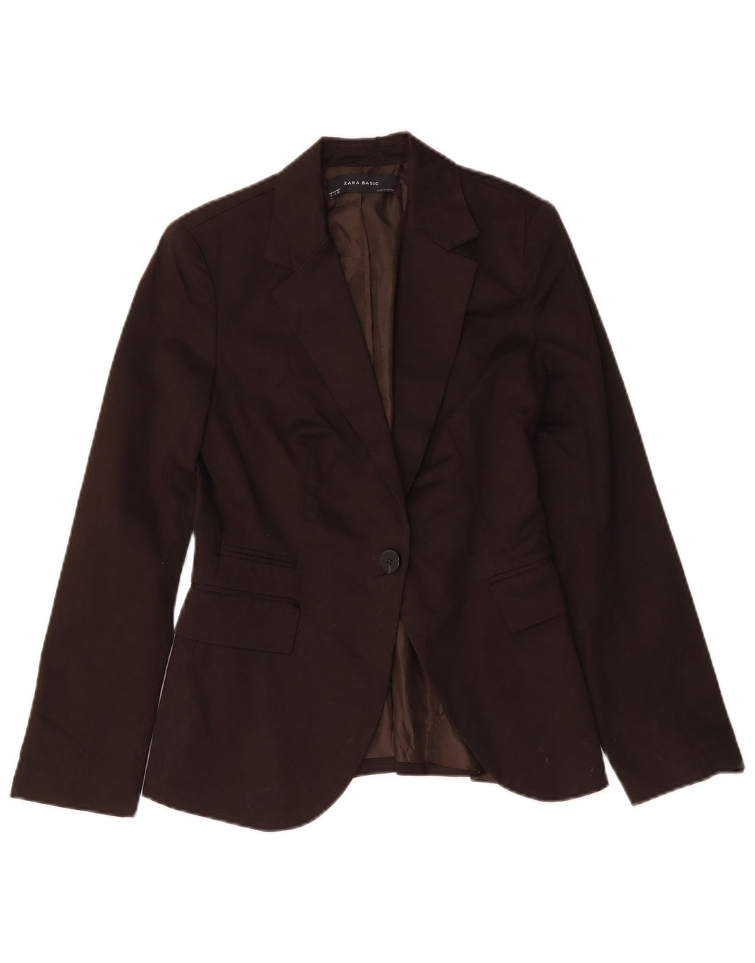 Zara Damen 1-Knopf-Blazer-Jacke, UK 10, kleine braune Baumwolle