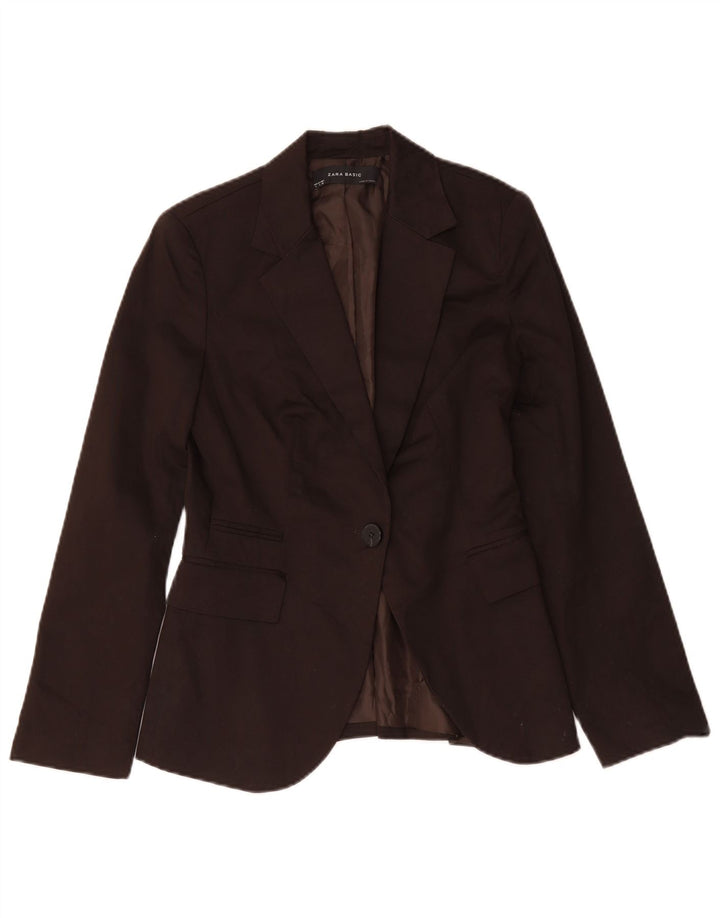 Zara Damen 1-Knopf-Blazer-Jacke, UK 10, kleine braune Baumwolle