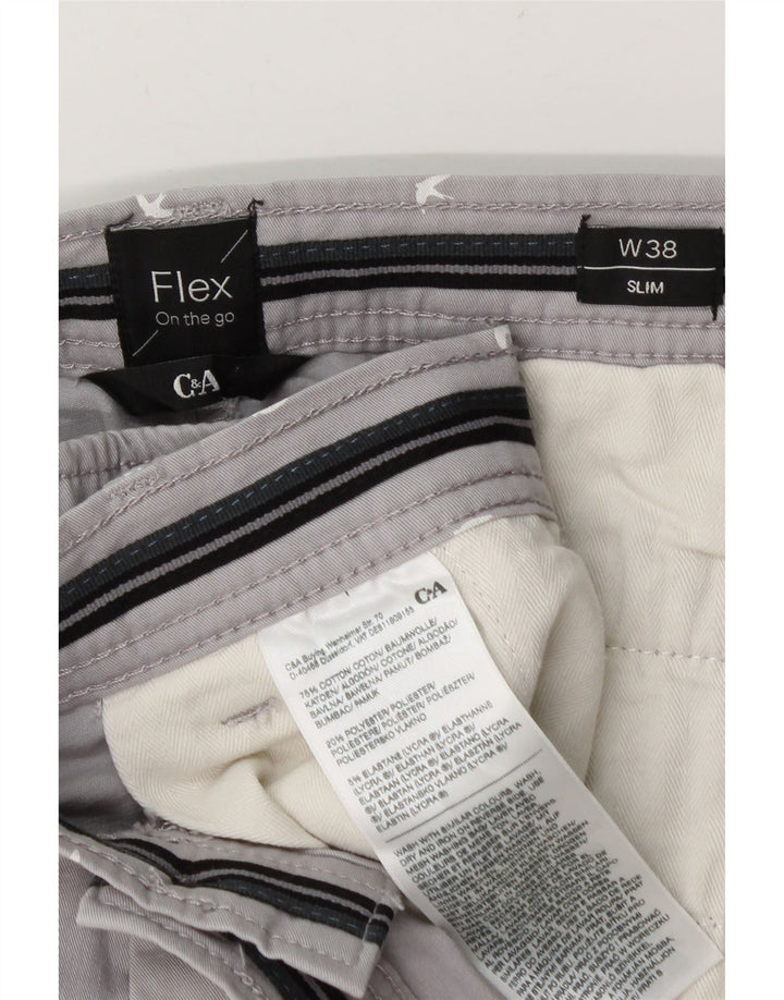 C & A Herren-Chinoshorts mit abstraktem Muster, schmal, W38, XL, graue Baumwolle