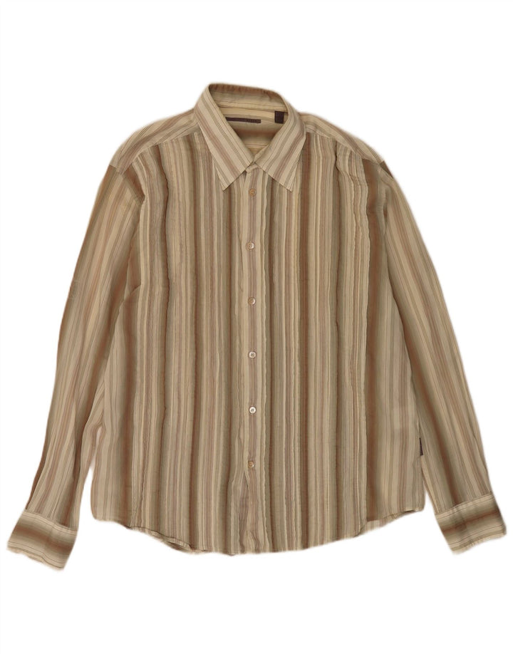 Ted Baker Herren-Hemd, groß, Khaki, gestreift, Baumwolle