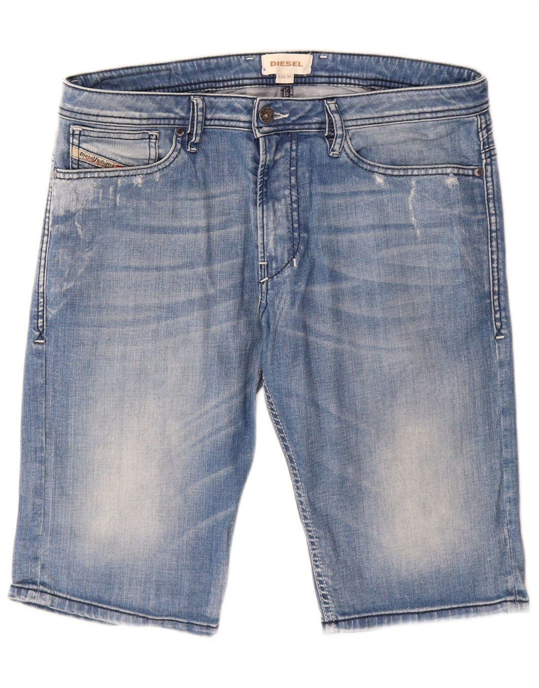 Diesel Herren Distressed Denim Shorts W31 Mittelblaue Baumwolle