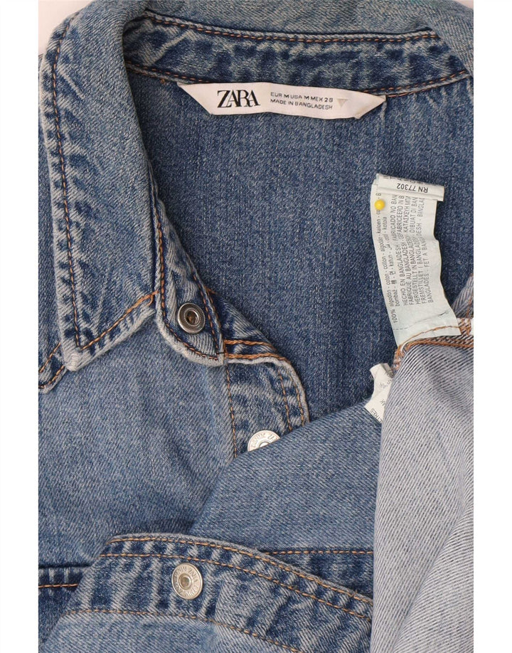 Zara Damen Jeanshemd UK 14 Mittelblaue Baumwolle