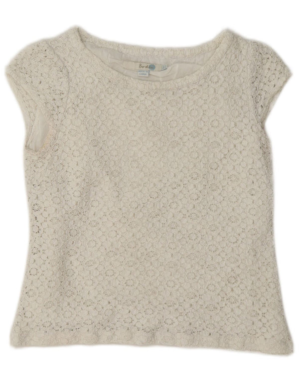 Boden Damen Crop Lace Bluse Top UK 8 Small Weiß