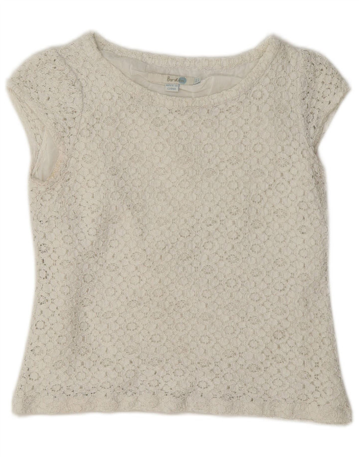 Boden Damen Crop Lace Bluse Top UK 8 Small Weiß