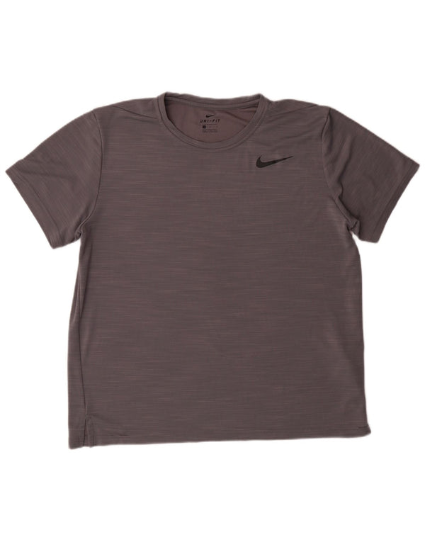 NIKE Damen Dri Fit T-Shirt Top UK 16 Large Grau geflecktes Polyester