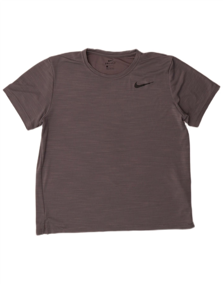 NIKE Damen Dri Fit T-Shirt Top UK 16 Large Grau geflecktes Polyester