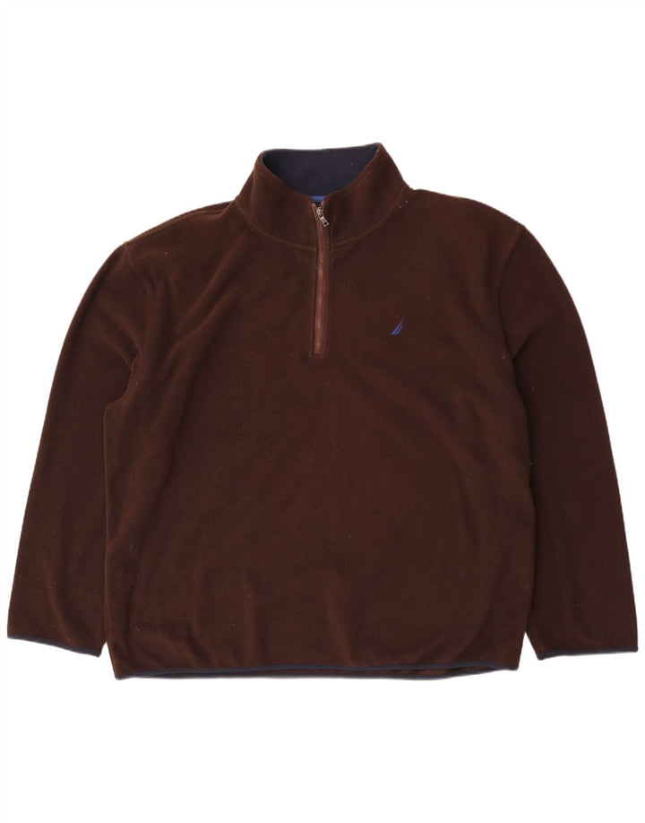 Nautica Herren-Fleecepullover mit grafischem Reißverschluss, 2XL, braun, Polyester