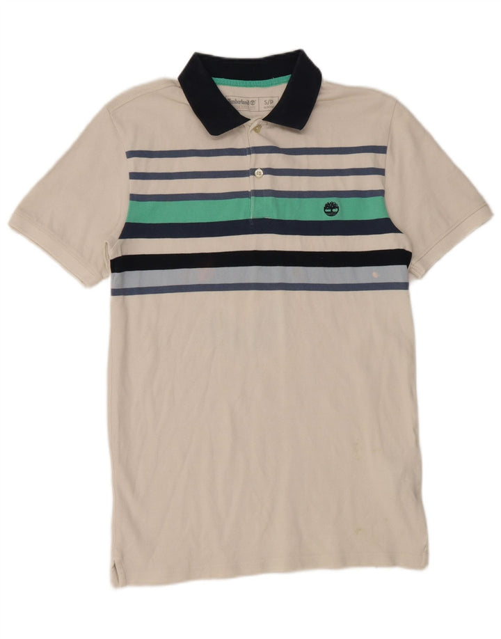 TIMBERLAND Herren Slim Fit Poloshirt Small Weiß gestreift