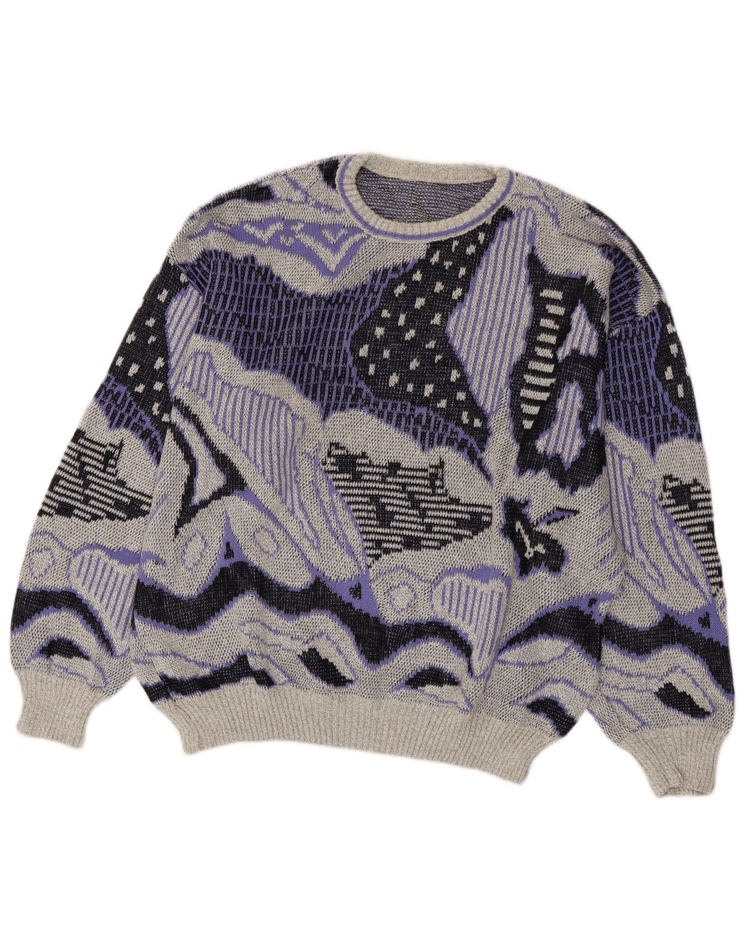 VINTAGE Damen Pullover mit abstraktem Muster und Rundhalsausschnitt, UK 20 2XL Grau