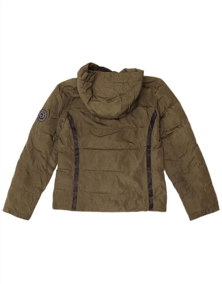 Jack Wills Wattierte Damenjacke mit Kapuze, UK 10, Größe S, Khaki, gestreift, Polyester