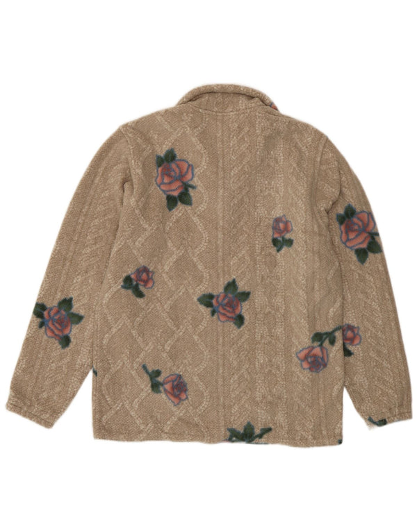 Vintage Damen-Fleecepullover mit Knopfkragen, UK 14, Mittelbeige, geblümt