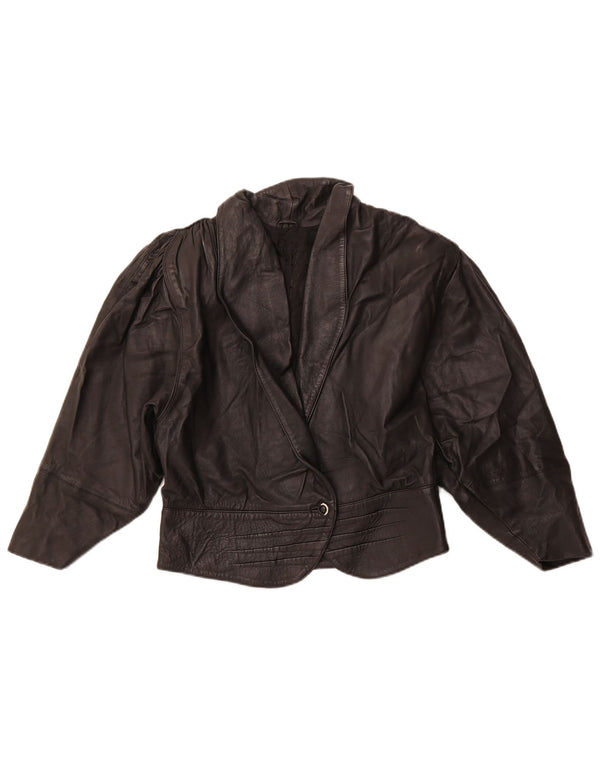 VINTAGE Damen Crop Lederjacke UK 10 Small Schwarz