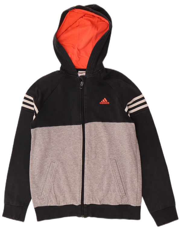 Adidas Jungen-Kapuzenpullover mit Reißverschluss, 13–14 Jahre, graue Colourblock-Baumwolle