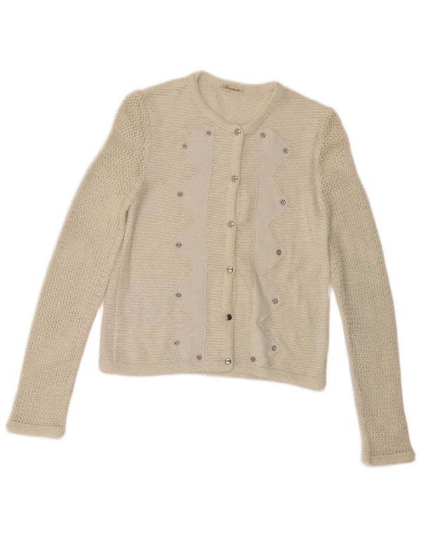 Vintage Damen Cardigan Pullover UK 10 Small Weiß Polyacryl