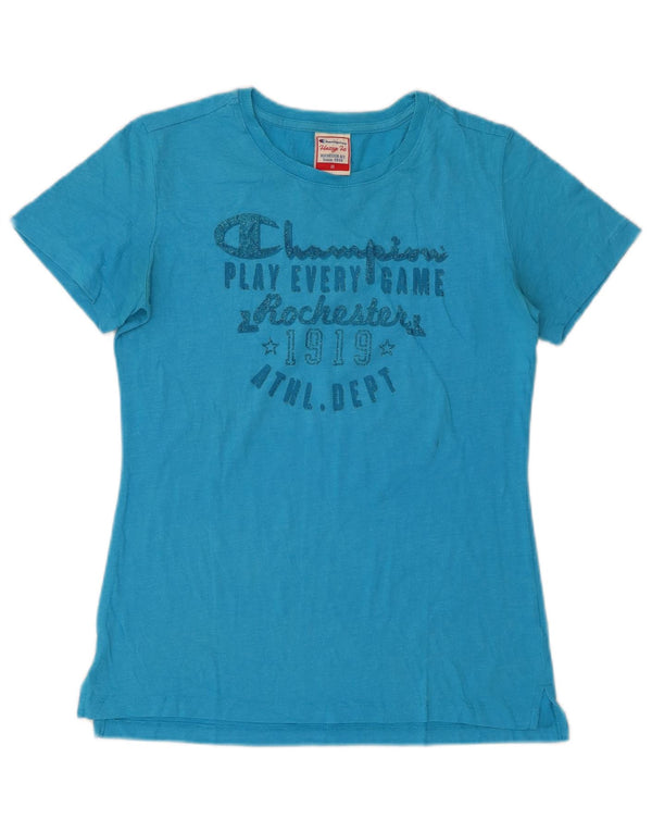 CHAMPION Damen Heritage Fit Graphic T-Shirt Top UK 12 Mittelblau