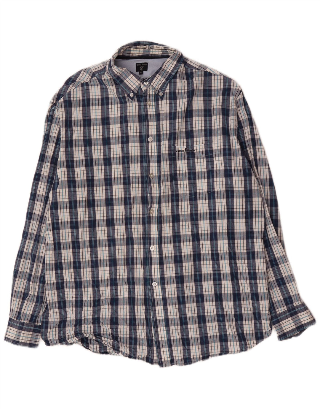 James Pringle Herrenhemd XL, blau kariert, Baumwolle