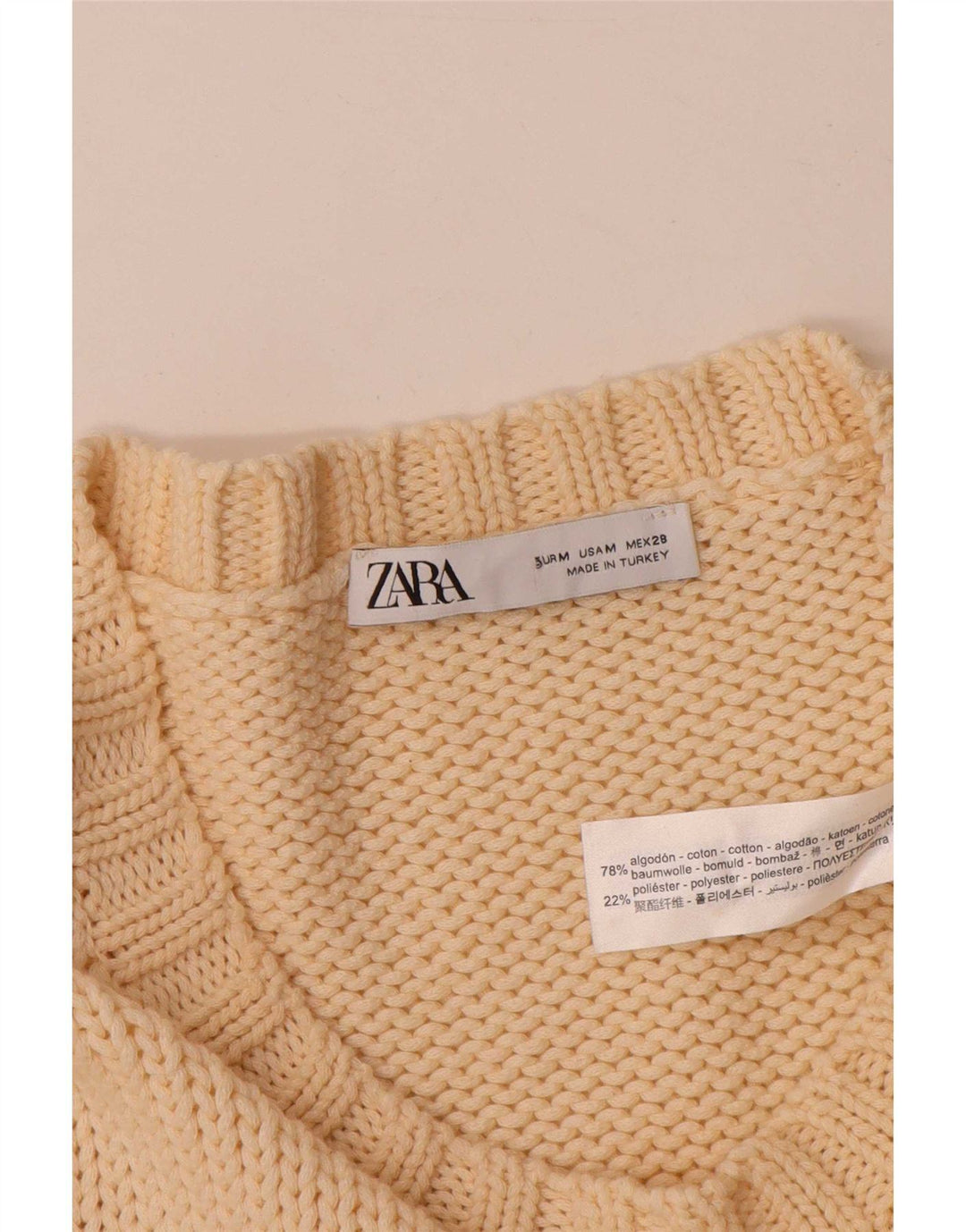 Übergroßer Damen-Pullover mit U-Boot-Ausschnitt von Zara, Gr. 14, mittelbeige gestreift
