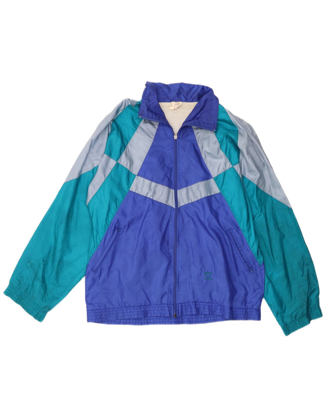 Leopard Herren-Trainingsanzugoberteil, UK-Größe 42/44, großes blaues Colourblock-Nylon