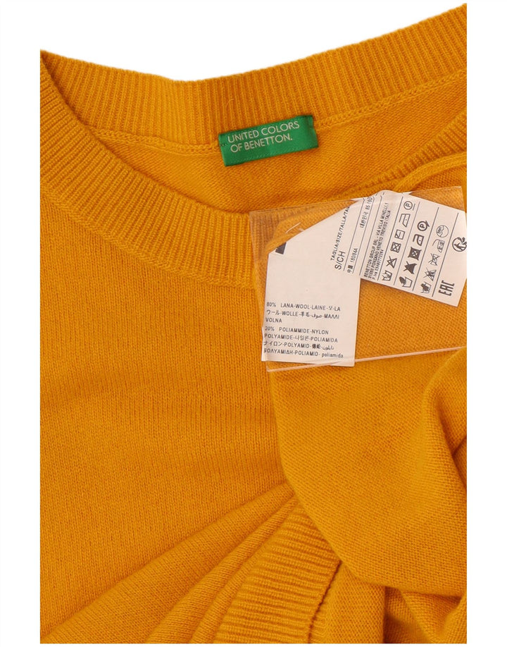 BENETTON Damen-Pullover, übergroß, Rundhalsausschnitt, Gr. 10, Größe S, gelbe Wolle