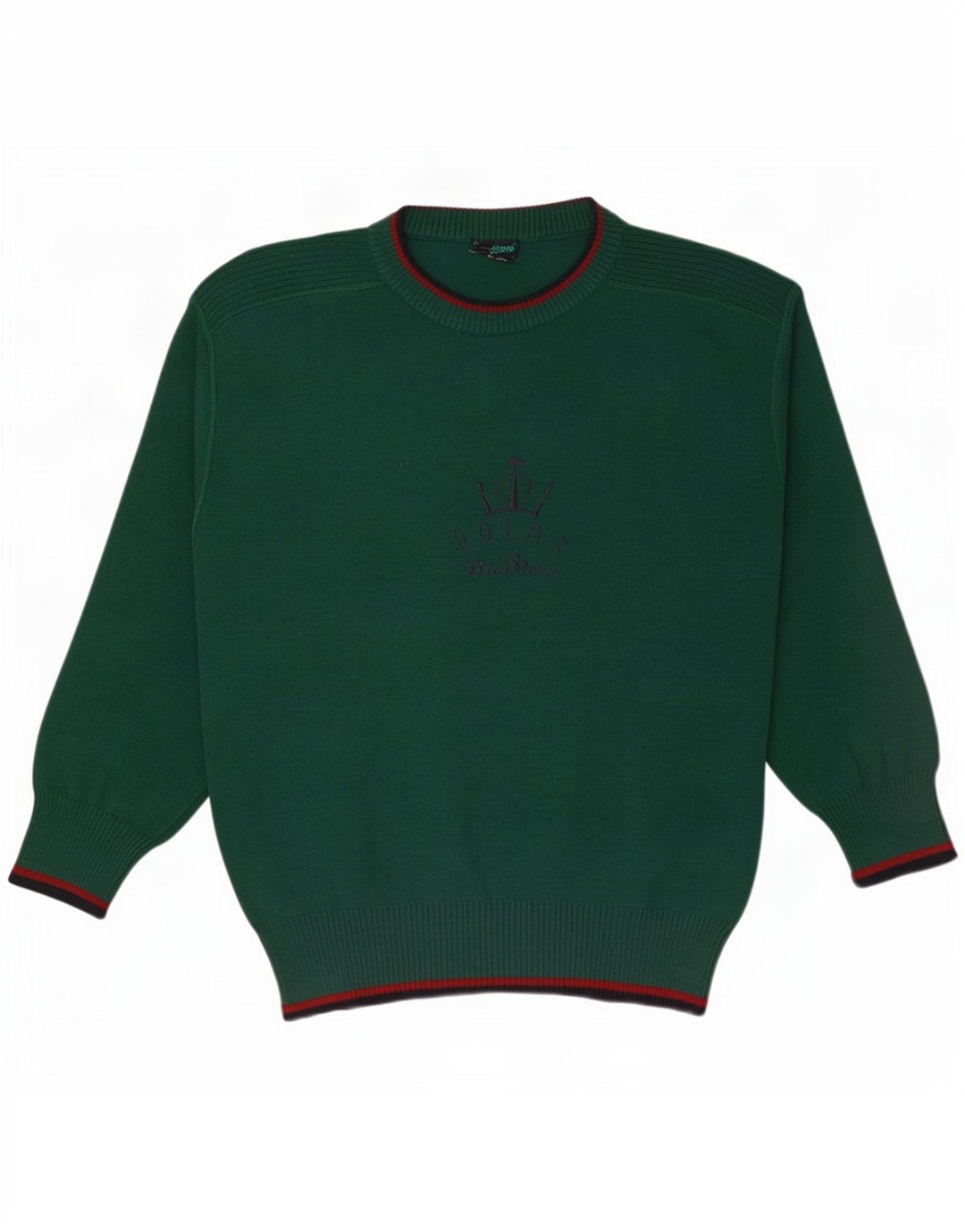 Vintage Herren Pullover mit grafischem Rundhalsausschnitt, Größe L, Grün