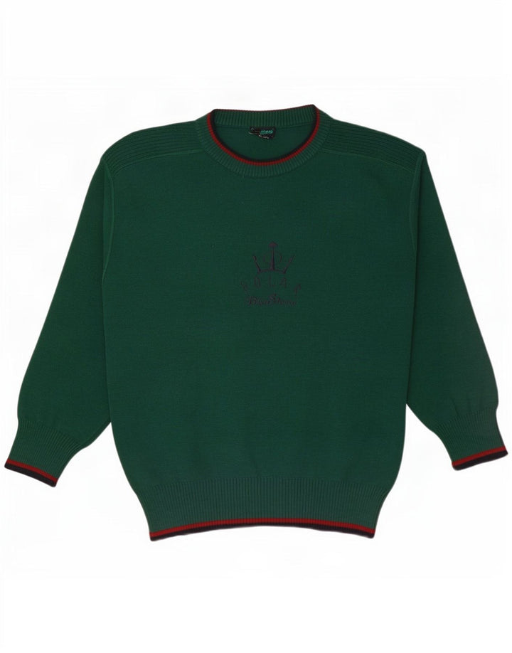 Vintage Herren Pullover mit grafischem Rundhalsausschnitt, Größe L, Grün