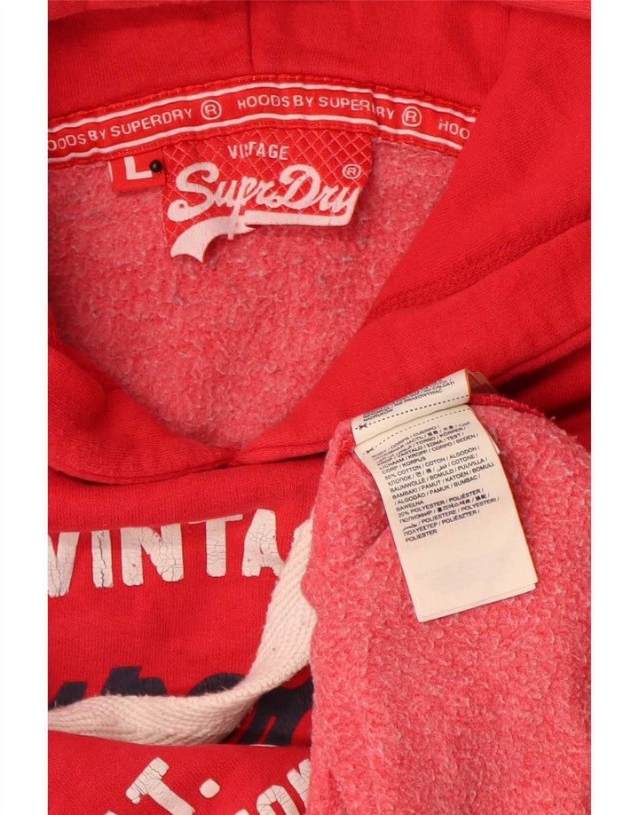 Superdry Herren-Kapuzenpullover mit Grafik, Größe L, aus roter Baumwolle