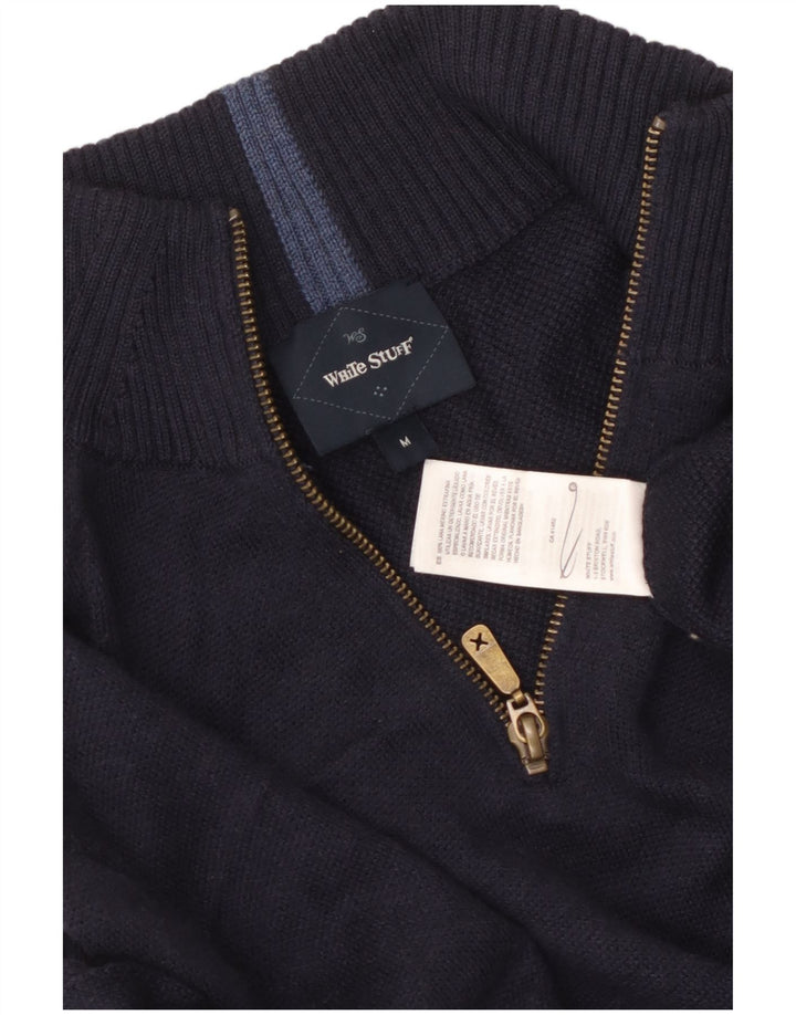 White Stuff Herren-Pullover mit Reißverschluss am Hals, mittelblaue Merinowolle