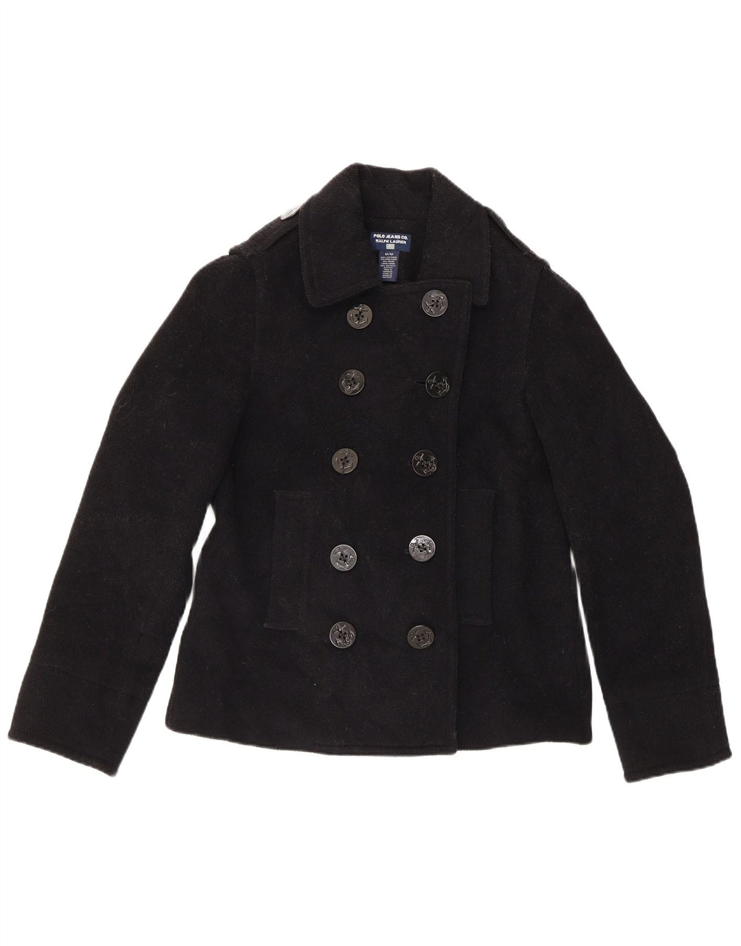 Ralph Lauren Damen Pea Coat UK 14 Mittelschwarze Wolle