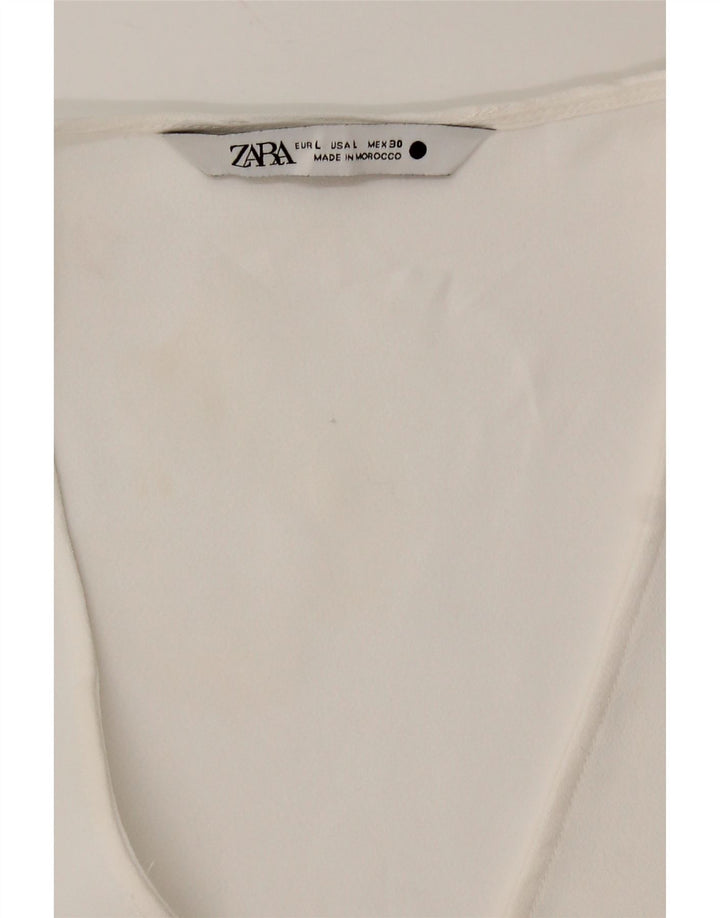Zara Damen Langarm-Blusenoberteil UK 16 Large Weiß