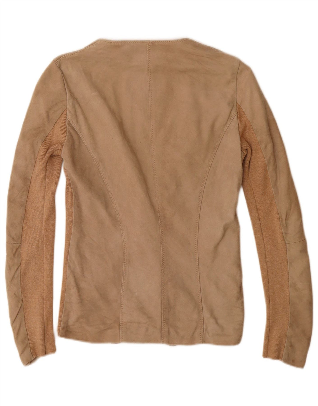 Trademark Damen-Blazer aus 1-Knopf-Wildleder, Gr. 10, Größe S, Beige, Farbblock