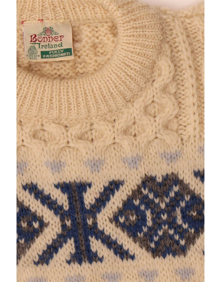 Bonner Herren-Pullover mit Rundhalsausschnitt, groß, Beige, Fair-Isle-Wolle