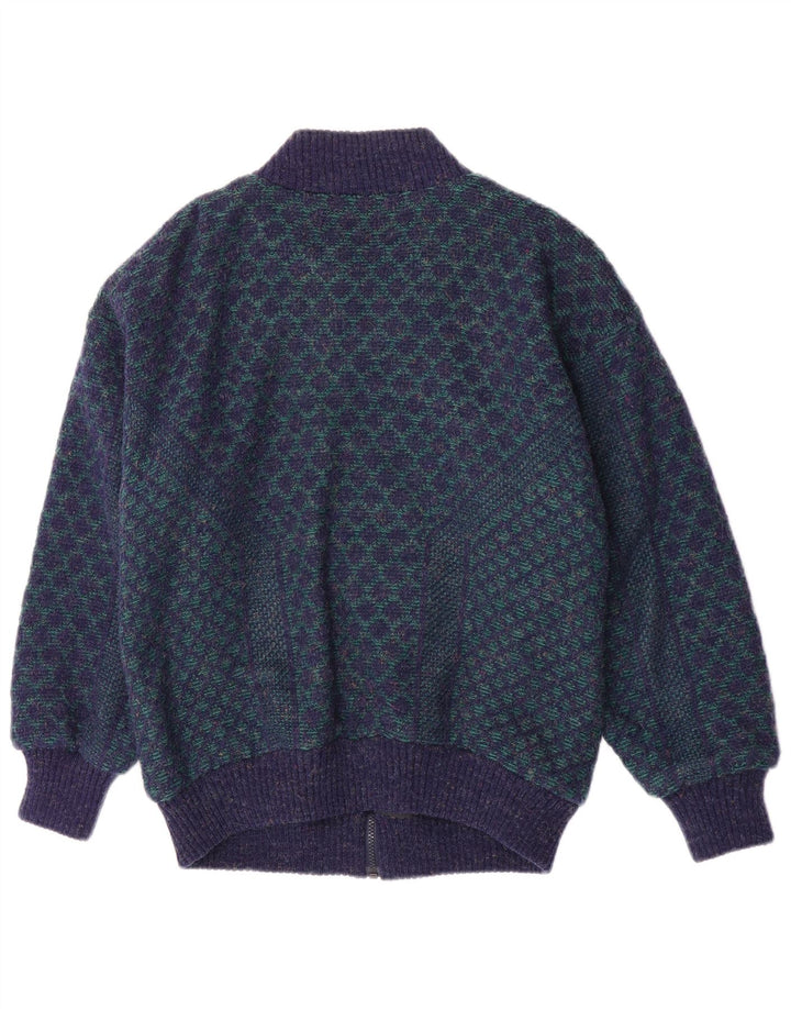 Vintage Herren Strick Bomberjacke UK 38 Mittelblau Geometrisch Acryl Retro