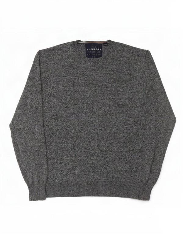 Superdry Herren-Pullover mit Rundhalsausschnitt, Größe 2XL, grau gefleckte Baumwolle
