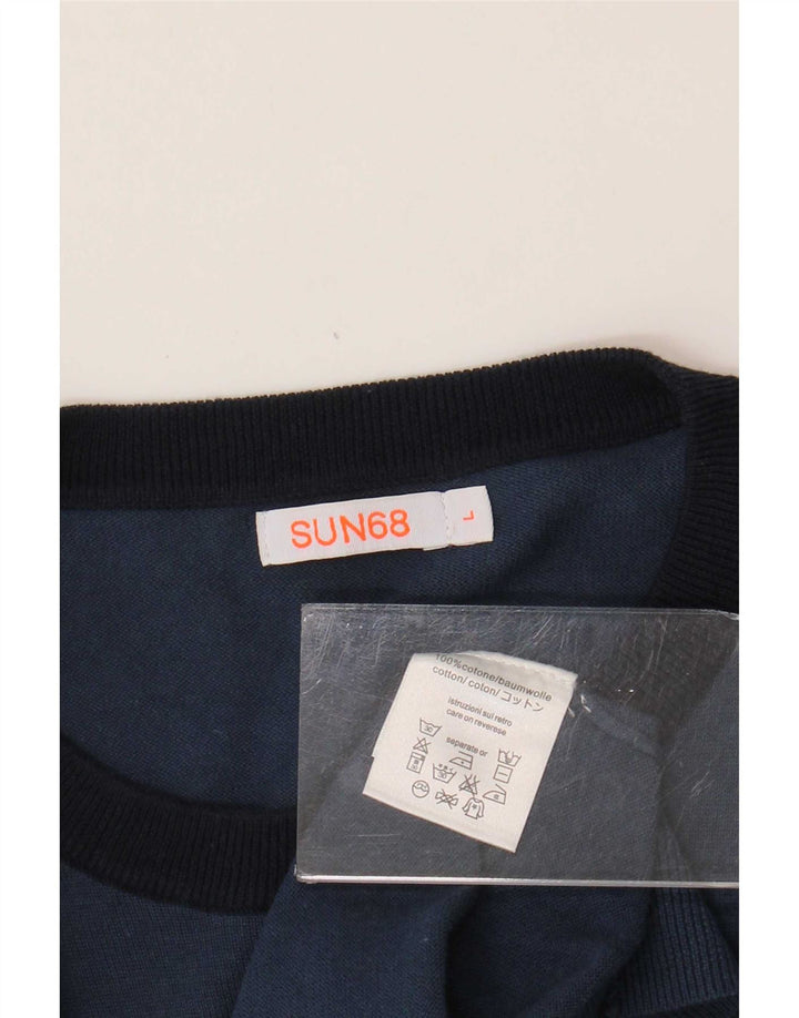 Sun68 Herren-Pullover mit Rundhalsausschnitt, groß, marineblau, Baumwolle