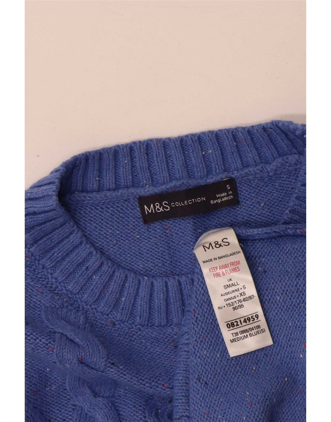 Marks & Spencer Herren-Pullover mit Rundhalsausschnitt, klein, blau gefleckte Baumwolle