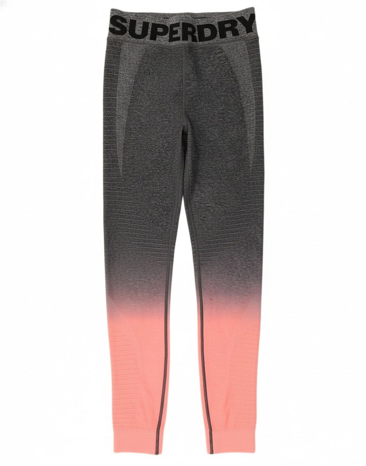SUPERDRY Womens Graphic Leggings UK 10 Small Grey Colourblock Polyester