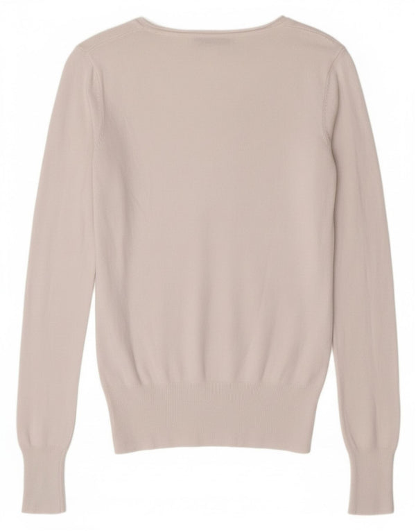 Guess Damen-Pullover mit grafischem Grafik-V-Ausschnitt, Gr. 4, XS, Weiß, klassisch