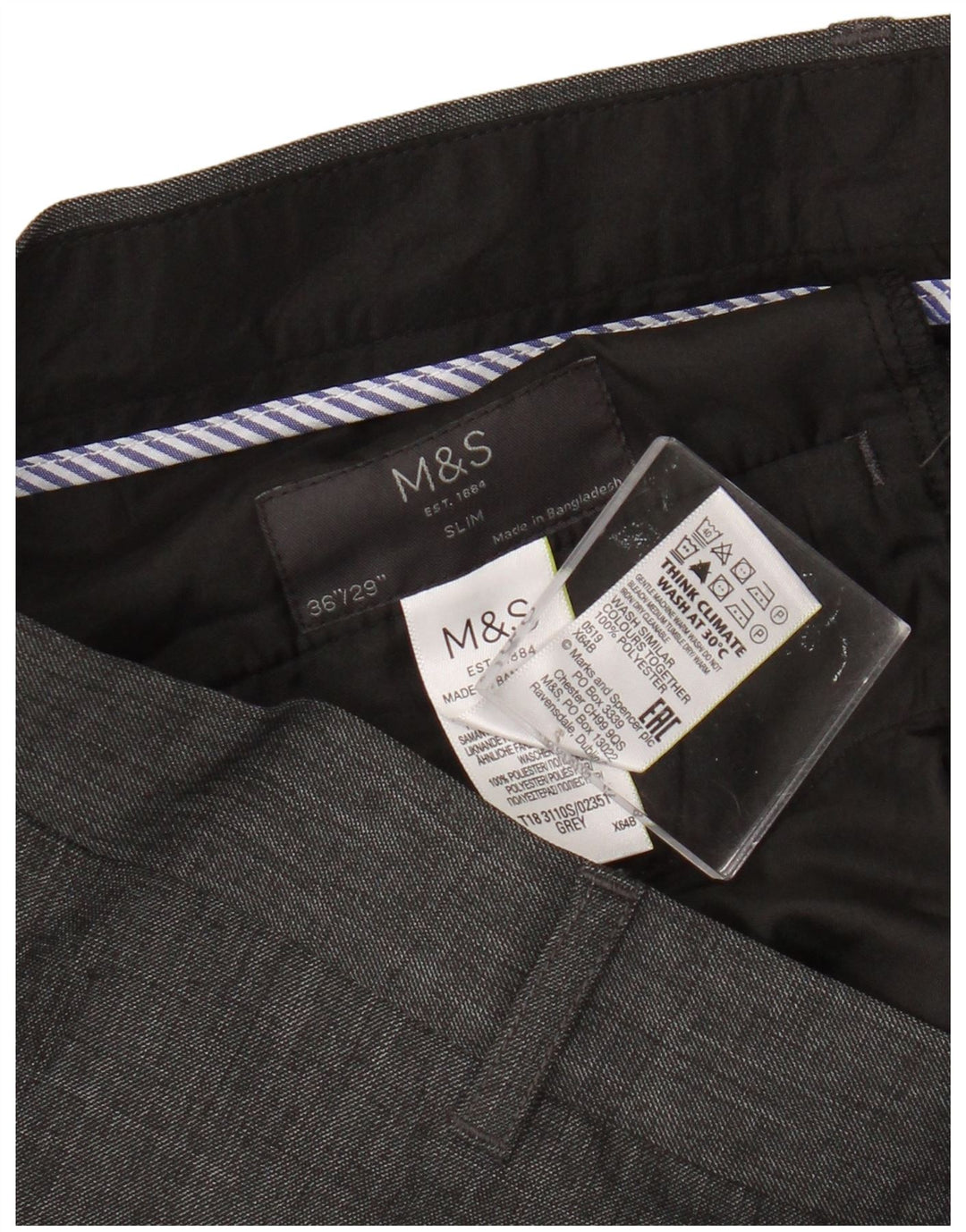 Marks & Spencer Slim-Anzughose für Herren, W36, L29, grau, Polyester