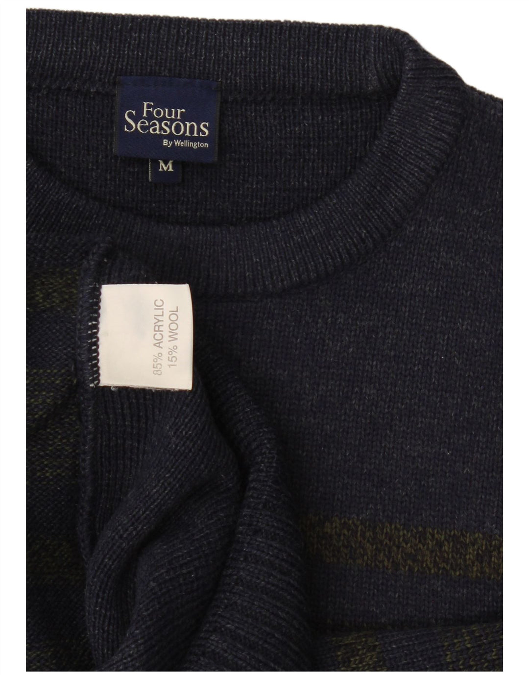 Four Seasons Herren-Pullover mit Rundhalsausschnitt, mittelgroßes Marineblau, gestreift, Acryl