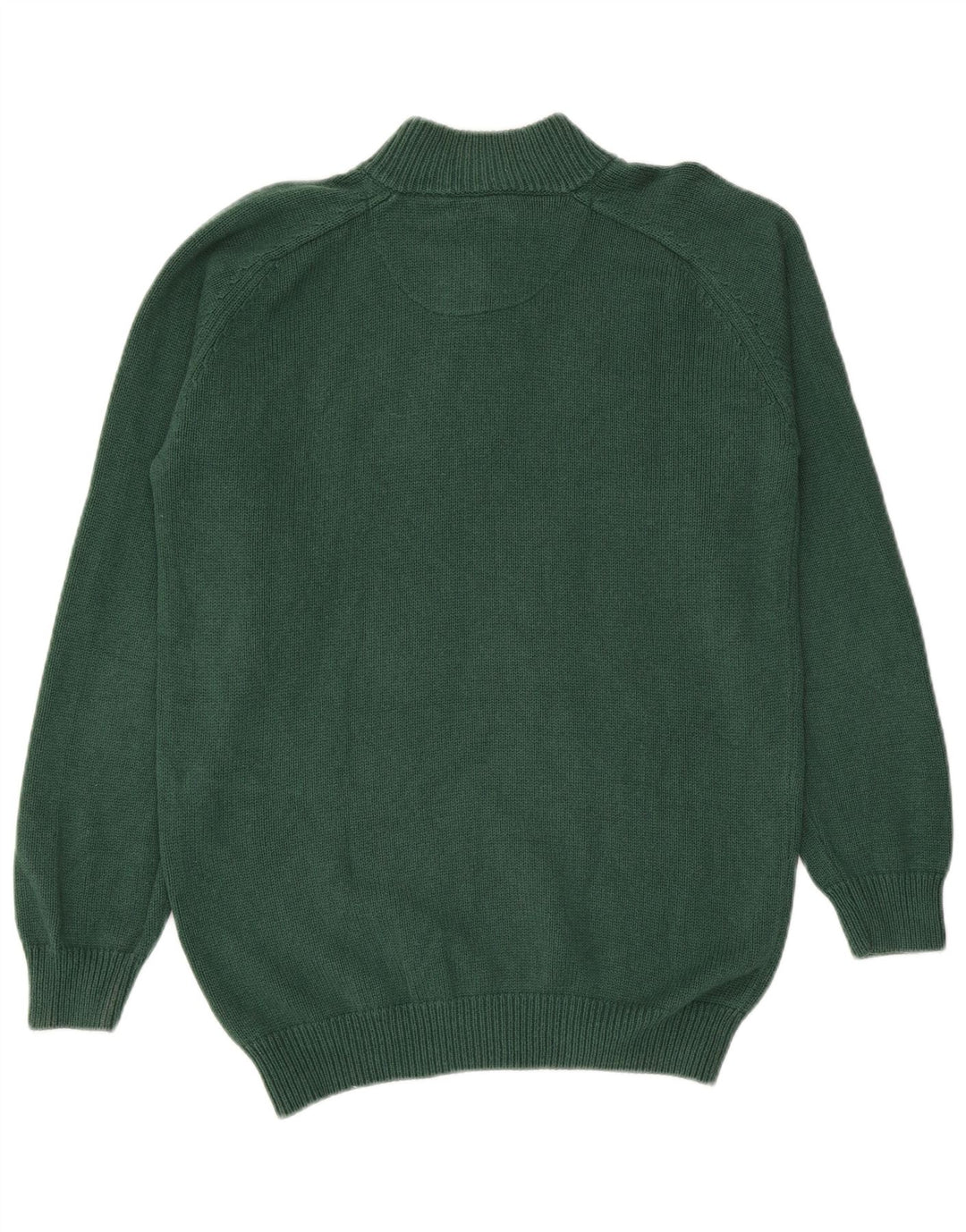 Massimo Dutti Herren-Pullover mit Knopfkragen, mittelgrüne Baumwolle