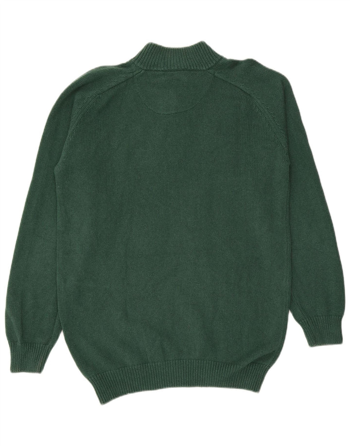 Massimo Dutti Herren-Pullover mit Knopfkragen, mittelgrüne Baumwolle