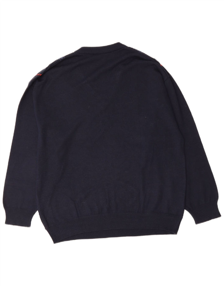 MAYSER Mens V-Neck Jumper Sweater IT 50 Medium Navy Blue Striped