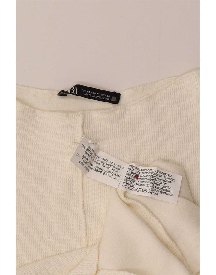 Zara Damen Top Langarm UK 12 Medium Off White Cotton