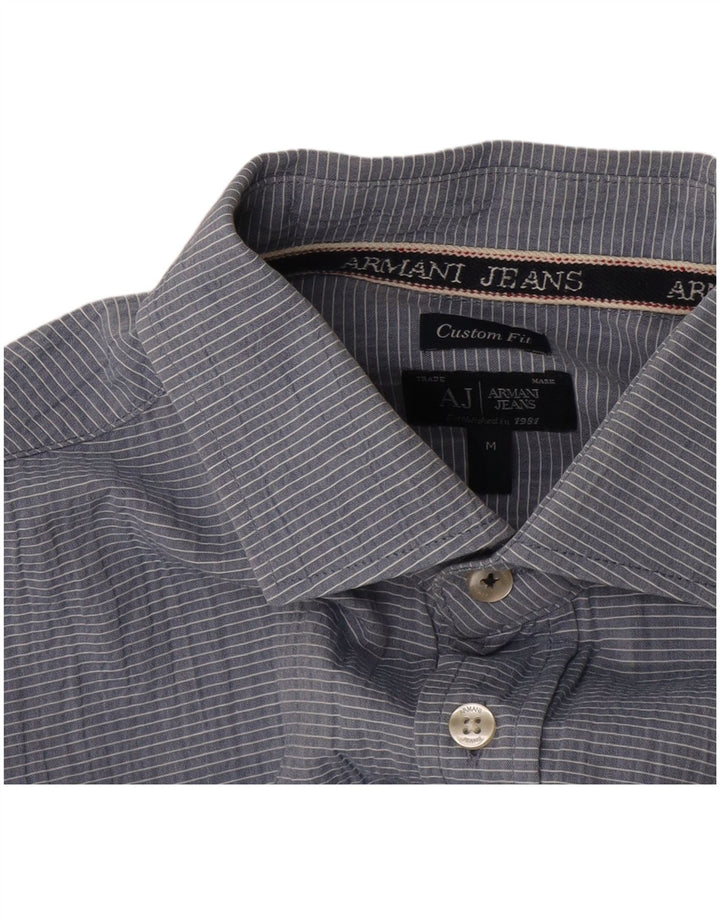 Armani Jeans Herren Custom Fit Hemd Mittelblauer Nadelstreifen
