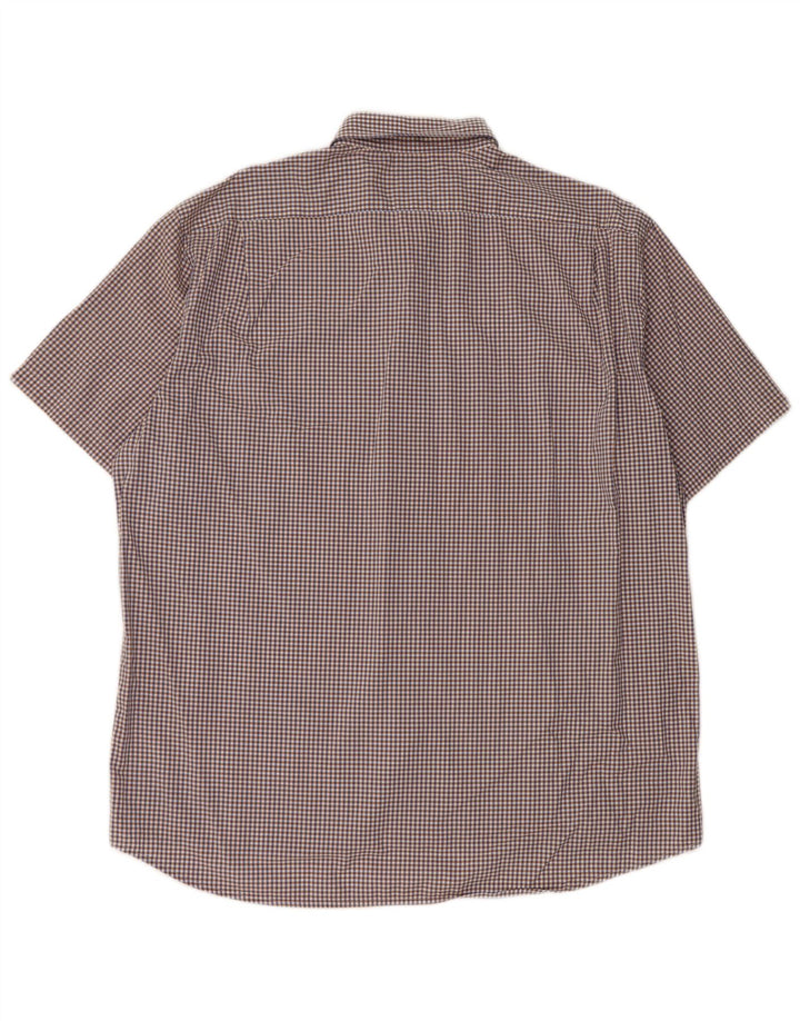 Lacoste Herren Kurzarmhemd Größe 43 XL Marineblaue Gingham-Baumwolle