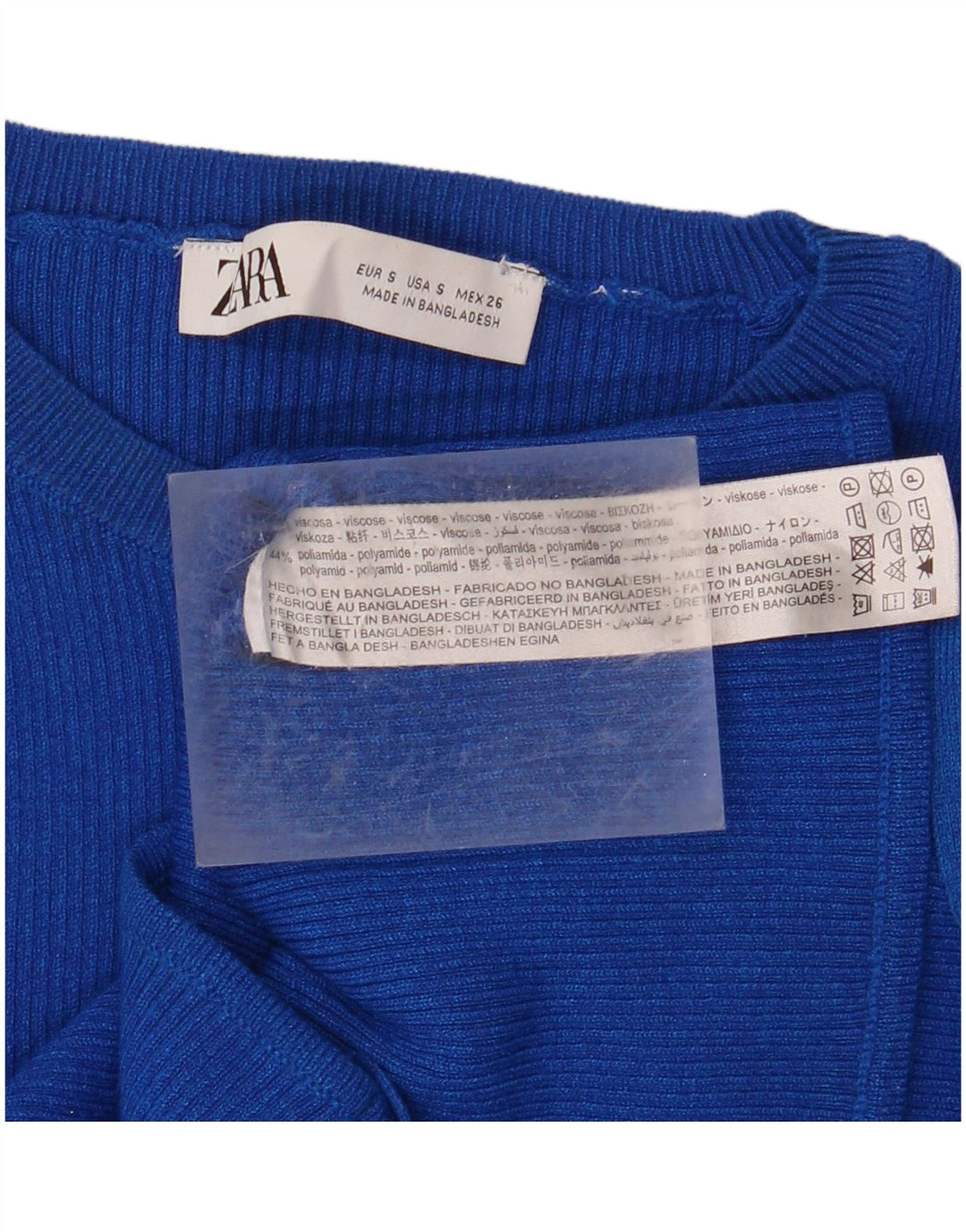 ZARA Damen Pullover mit bauchfreiem U-Boot-Ausschnitt, Gr. 8, Blau, Viskose