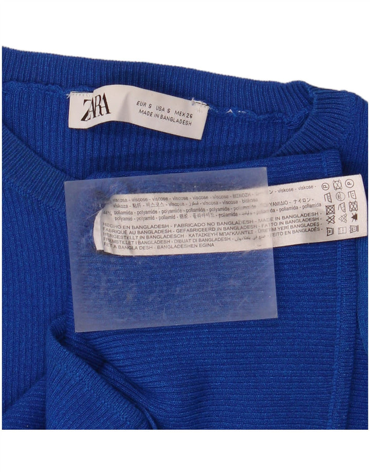 ZARA Damen Pullover mit bauchfreiem U-Boot-Ausschnitt, Gr. 8, Blau, Viskose