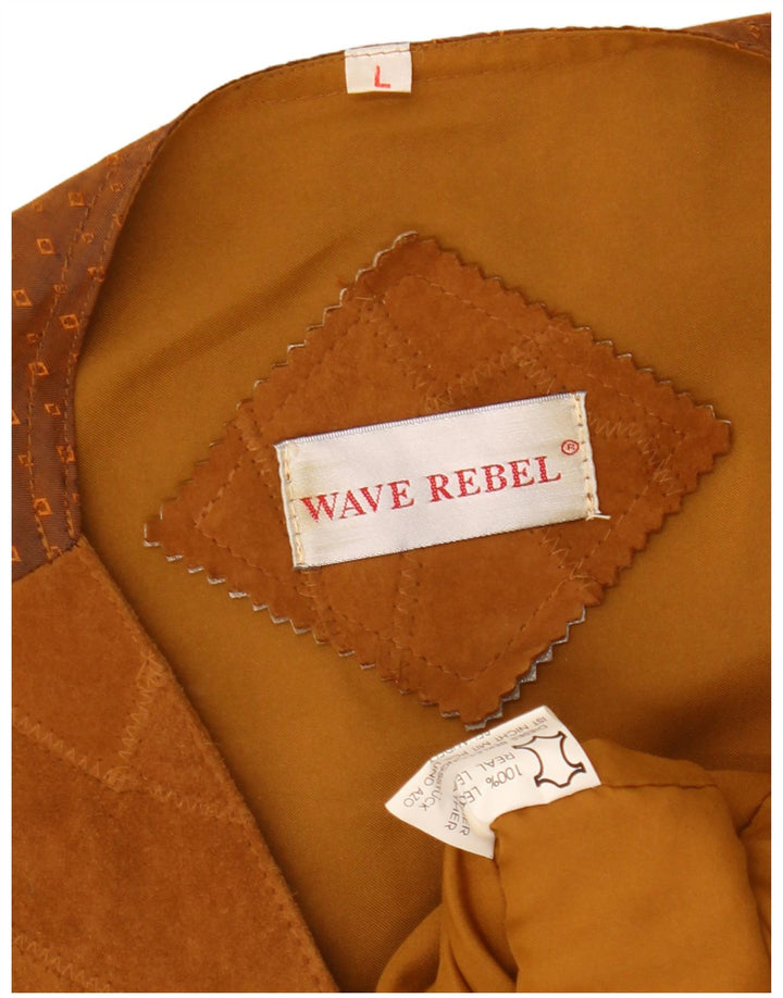 VINTAGE Herren Wildlederweste, großes braunes Patchwork-Leder