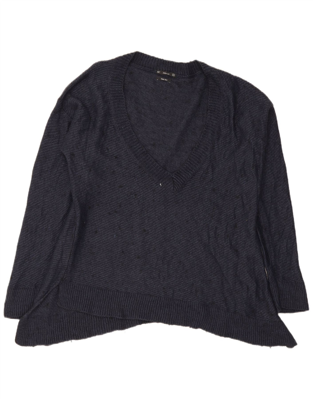 Übergroßer Damen-Pullover mit V-Ausschnitt von Zara, Gr. 14, mittleres Marineblau meliert